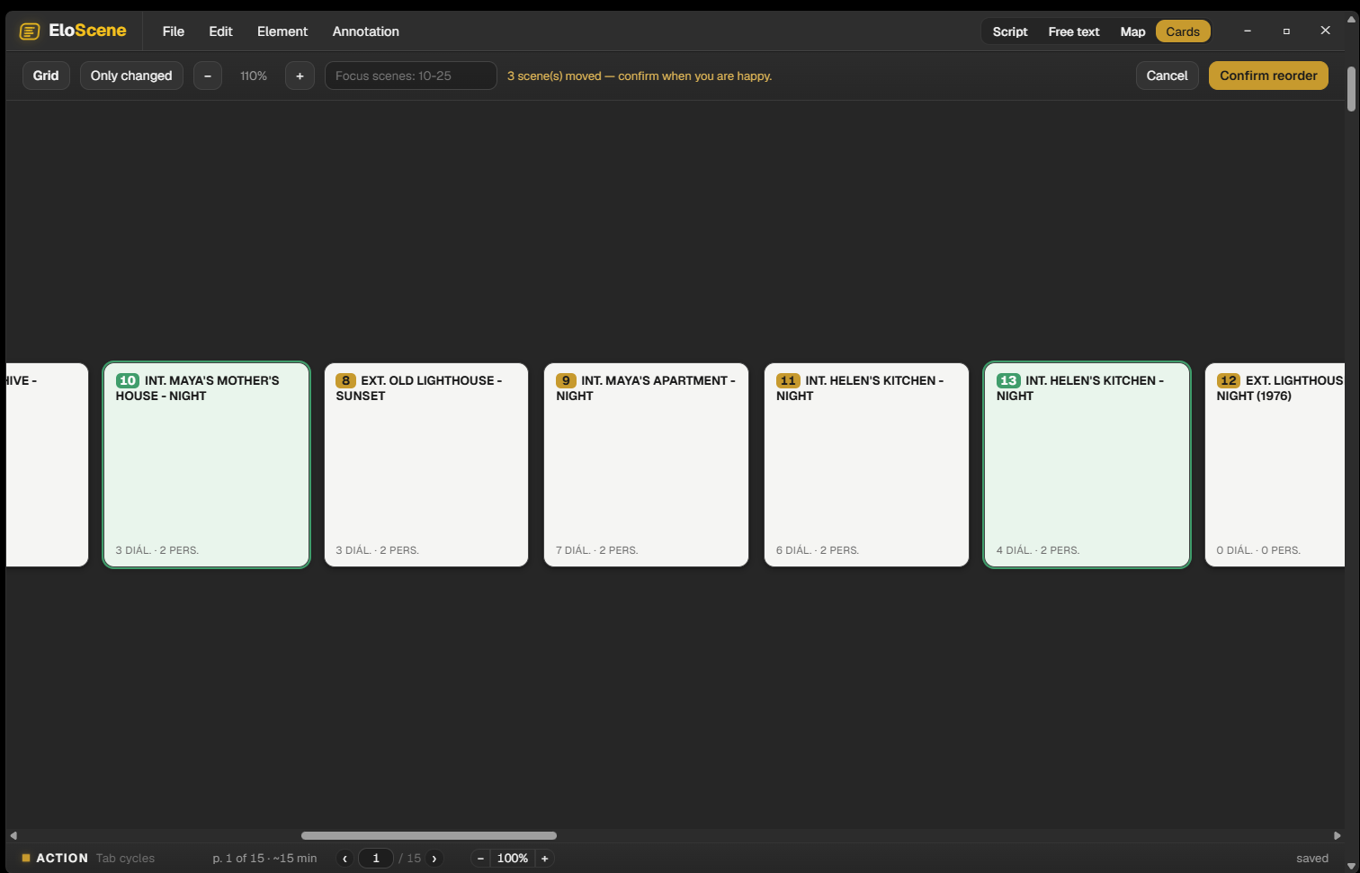 EloScene — reordering scenes in Cards