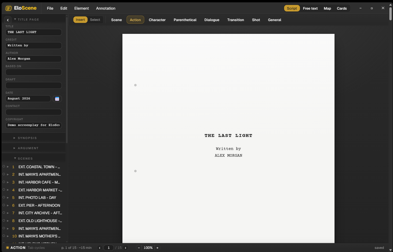 EloScene — screenplay editor